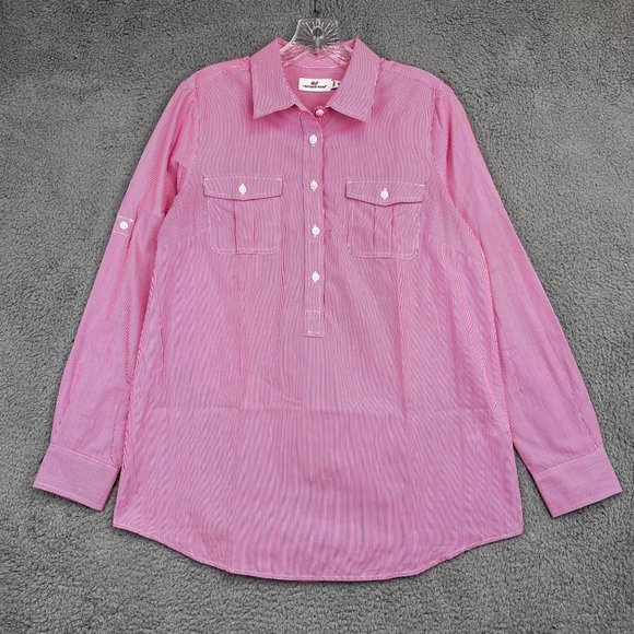 Vineyard Vines Tops - VINEYARD VINES Women Pink Check Button Down Shirt 100% Cotton Size 8